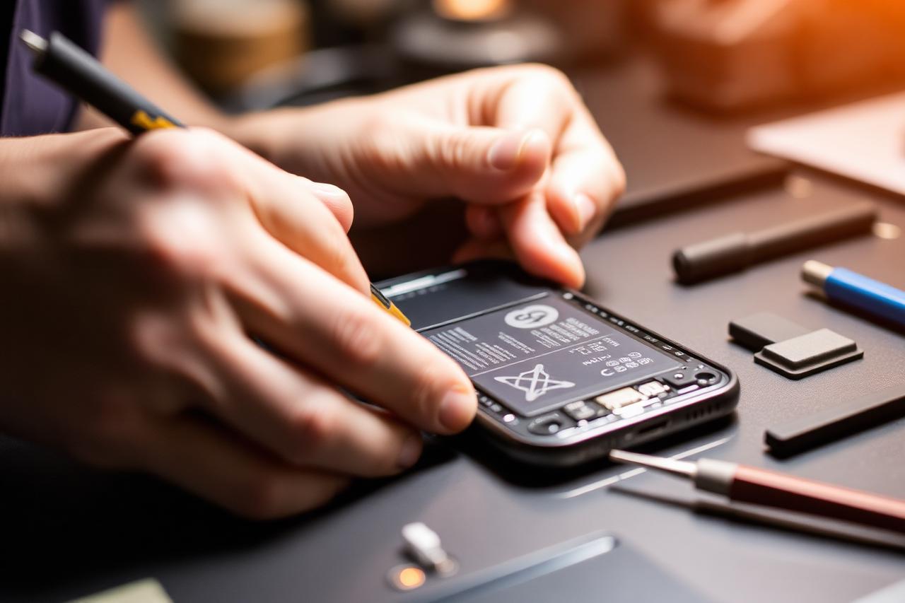 Technician replacing a smartphone battery